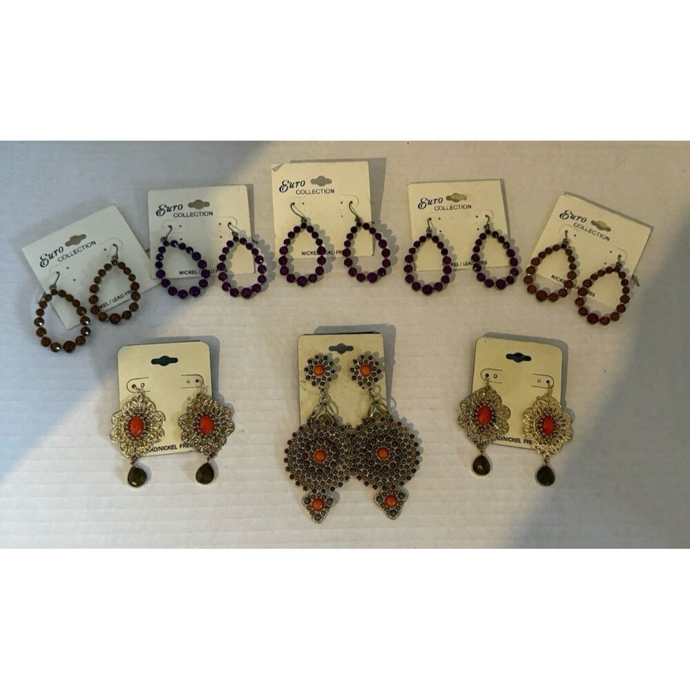 Earrings Euro NEW Lot 8 Pierced Dangles Assorted Colors Doubles Dressy Aztec